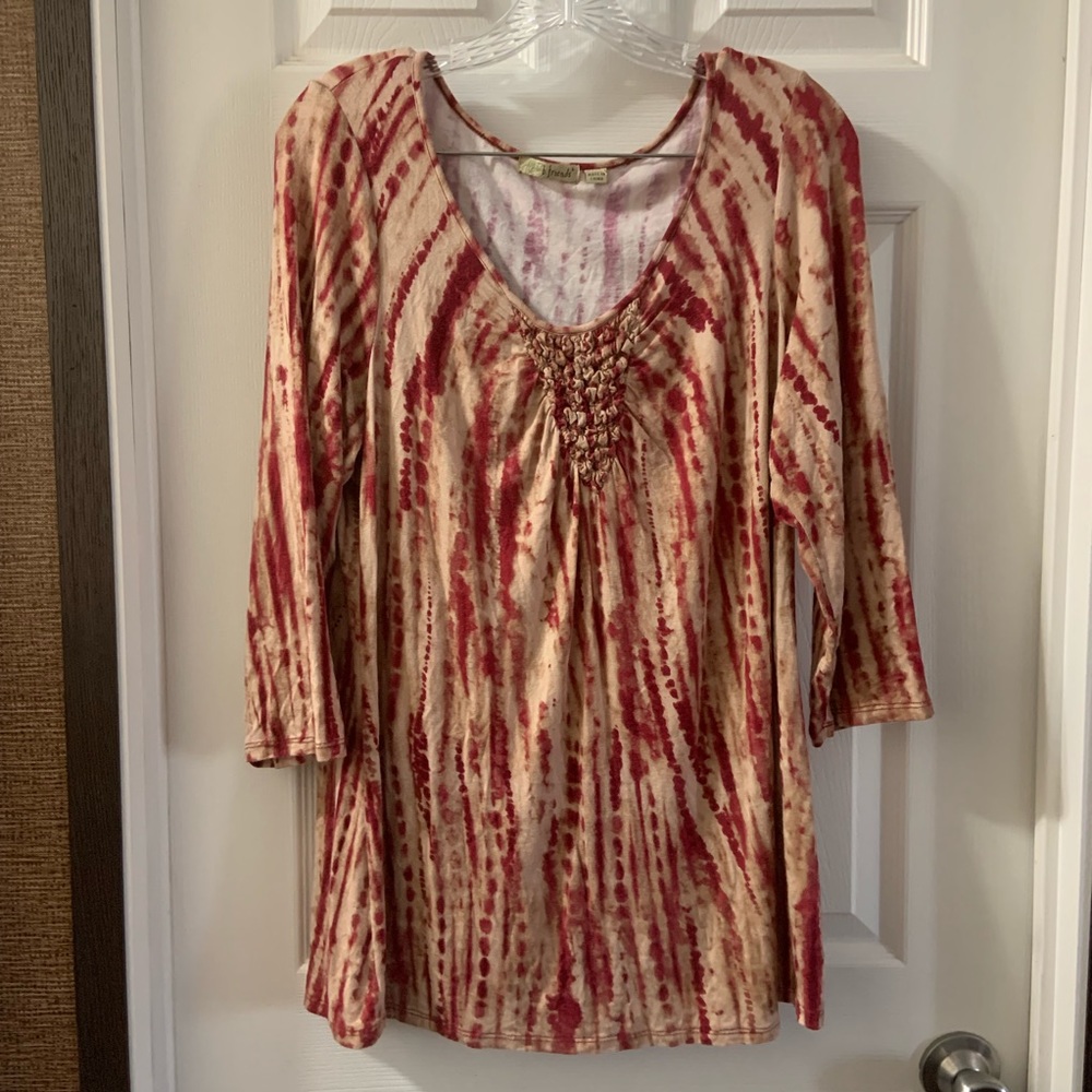 b. Friends Women’s pink/ivory Printed 3/4 Sleeve Blouse size Large
